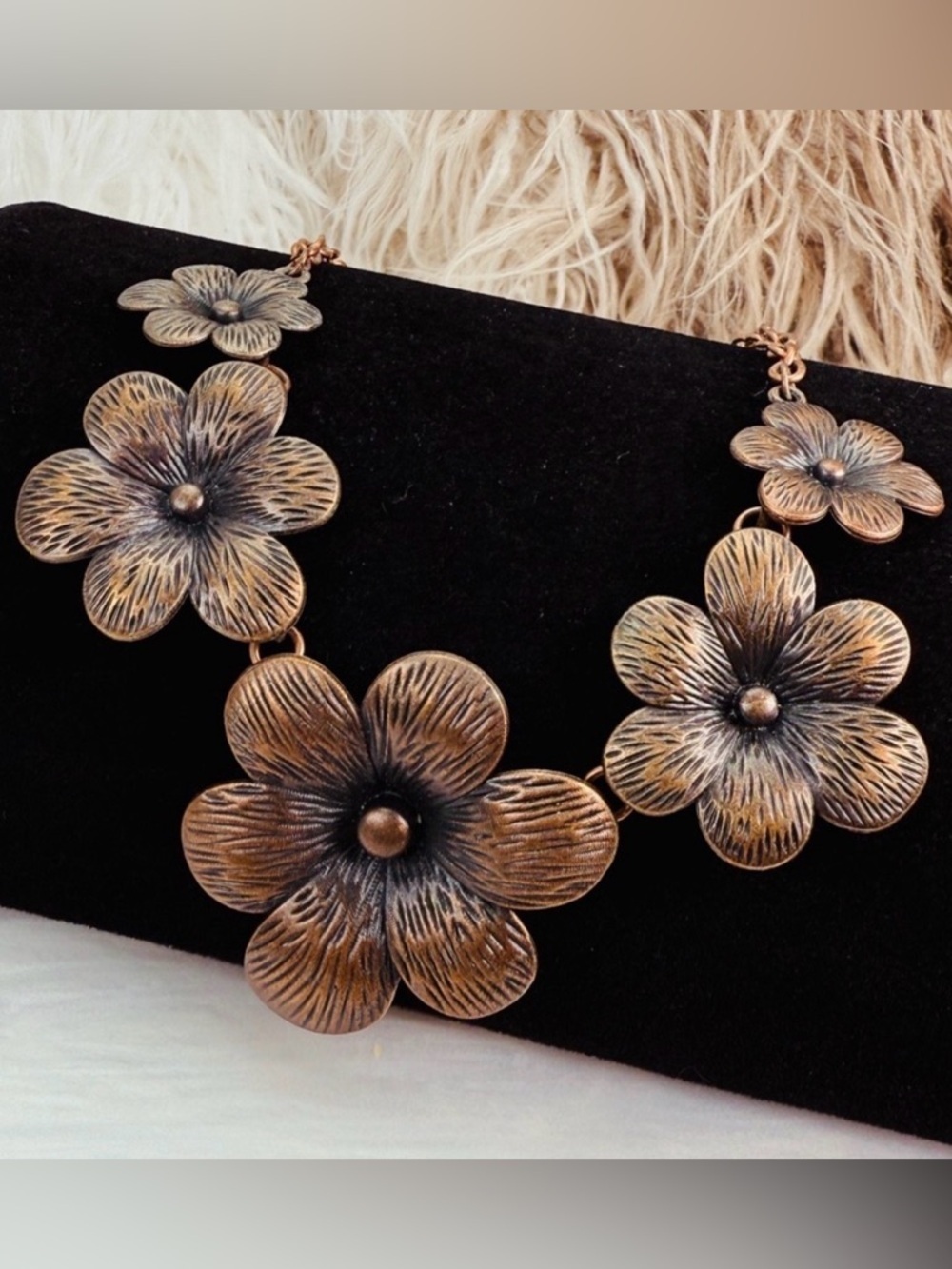 Bronze tone 3D Floral Statement Necklace